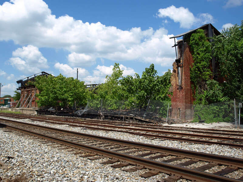 The old Memphis &amp;amp; Charleston Freight Depot at the Huntsville Depot in Huntsville, Alabama, listed on the Alabama Register of Landmarks and Heritage.