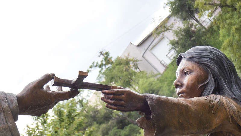 Seen in San Angelo, Texas. 

 Sculpted by Vic Payne of Cody, Wyoming