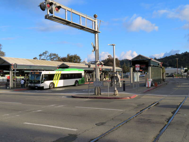 Abandoned NWP track at the San Rafael Transit Center in April 2018