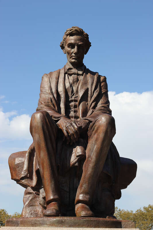 Close-up shot of Lincoln the Mystic statue in Jersey City, NJ