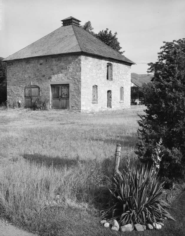 Front and side of the Logan Temple Barn, located at 368 E. 200 North in Logan, Utah, United States.  Built in 1897, the barn — associated with the Logan Utah Temple — is listed on the National Register of Historic Places.