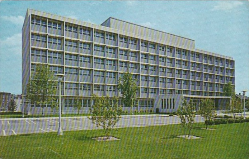 Louisville Methodist Evangelical Hospital in a postcard view when completed c. 1960. Address: 315 East Broadway, Louisville 2, Kentucky