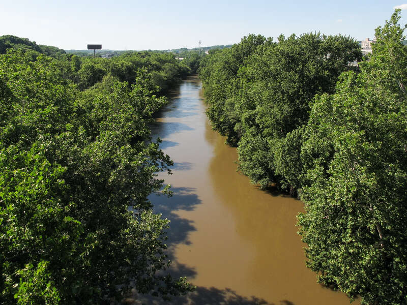 The Mahoning River as viewed from the west side of the Market Street Bridge in Youngstown, Ohio