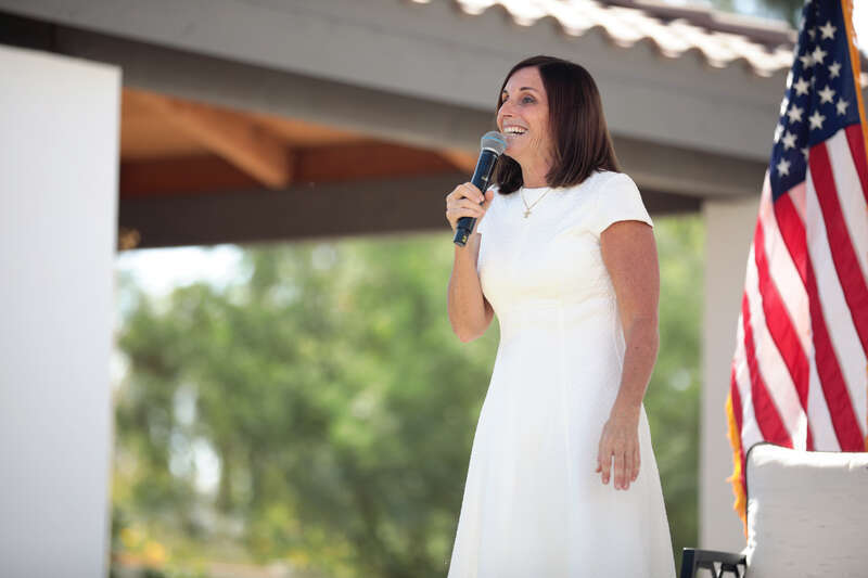 U.S. Senator Martha McSally speaking with supporters at a campaign event with former United Nations Ambassador Nikki Haley at a home in Scottsdale, Arizona.

Please attribute to Gage Skidmore if used elsewhere.
