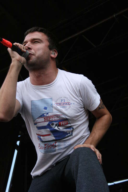 Max Bemis of Say Anything performing in Chula Vista, California on August 14, 2008 at the Warped Tour.