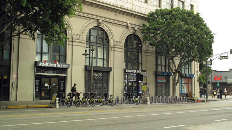 LA Metro Bike Share station 7th Street west of Main Street, Los Angeles
