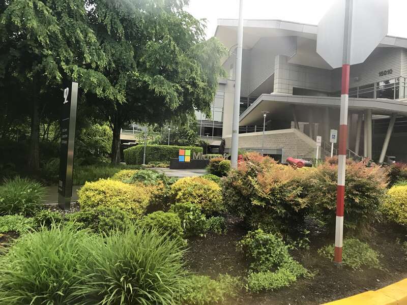 Microsoft sign at the Microsoft Visitor Center Building 92