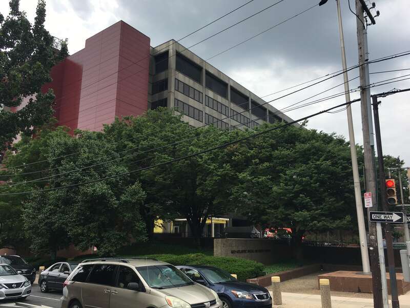 The Mid-Atlantic Social Security Center, which houses the Mid-Atlantic Program Service Center of the Social Security Administration. The building is located at 300 Spring Garden Street in Philadelphia, Pennsylvania. This is the view of the northeast