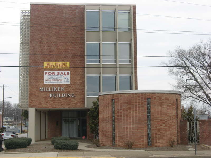 Front of the Milliken Building, located at 1039 College Street in Bowling Green, Kentucky, United States.  Built in 1963, it is listed on the National Register of Historic Places.