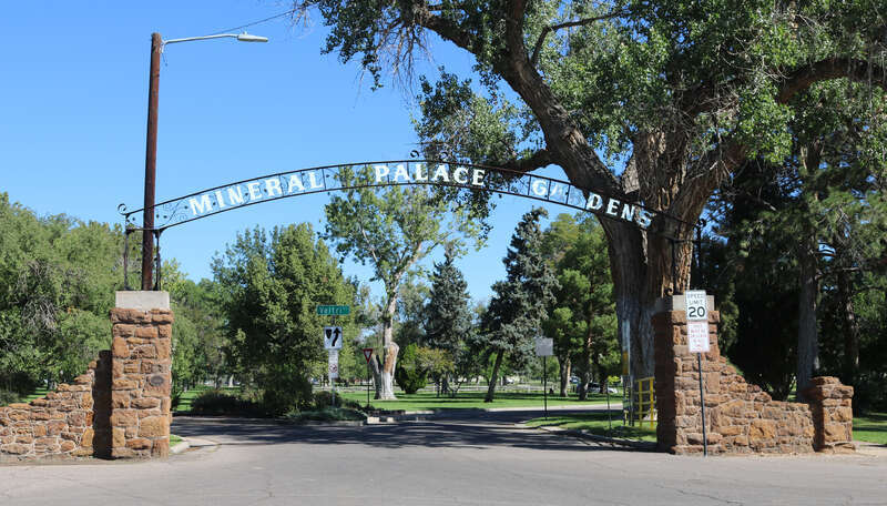One of the entrances to Mineral Palace Park in Pueblo, Colorado. This entrance is at the intersection of North Main Street and West 15th Street.