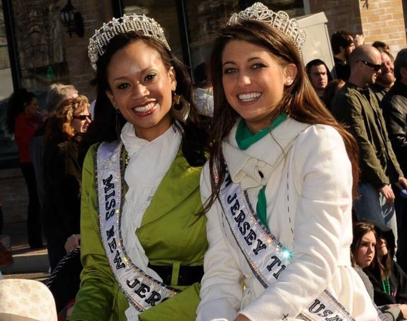 Chenoa Greene, Miss New Jersey USA 2010 &amp;amp; Erica Szymanski, Miss New Jersey Teen USA 2010 in a St. Patrick's Day Parade.