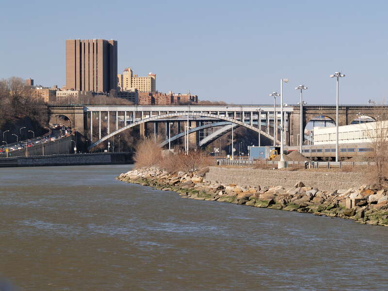 High Bridge, Alexander Hamilton Bridge and Washington Bridge connecting Manhattan and Bronx in New York City, seen from S.