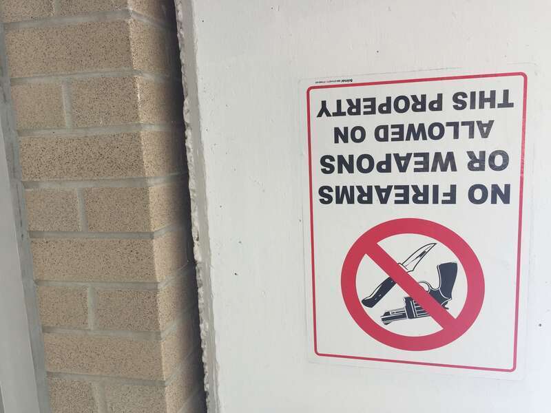 This no weapons sign is displayed at a Southern, New Hampshire hospital.
