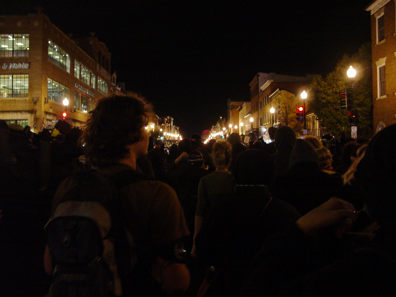 Demonstrators march in the streets of Georgetown during October Rebellion.  The Georgetown march was held on October 19, 2007 in Washington, DC, protesting the policies of the World Bank and International Monetary Fund on the occasion of their fall
