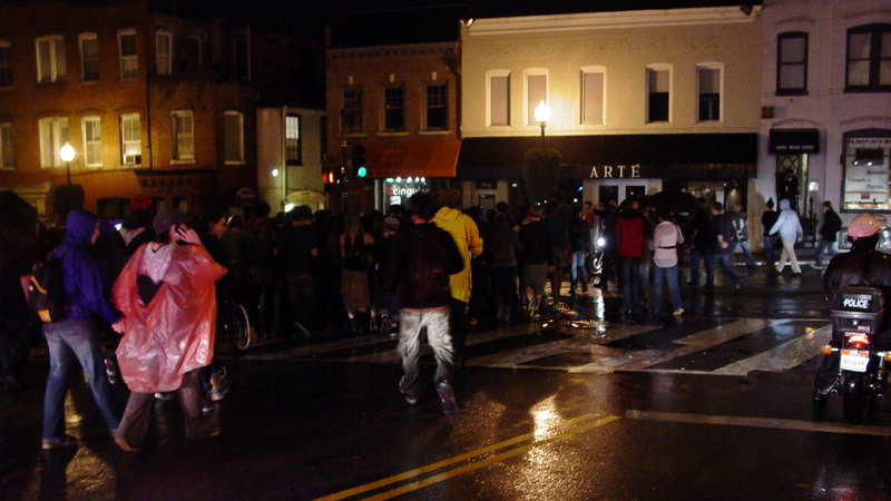 Demonstrators march in the streets of Georgetown during October Rebellion.  The Georgetown march was held on October 19, 2007 in Washington, DC, protesting the policies of the World Bank and International Monetary Fund on the occasion of their fall