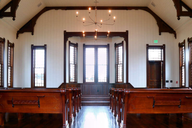 The interior of the restored old church at Magnolia Market in Waco, Texas, United States.