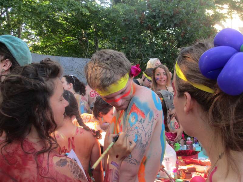 Painting party at yard of Hub Bicycle Collective