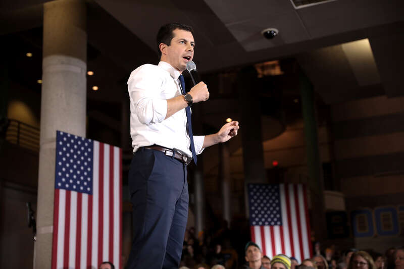 Mayor Pete Buttigieg speaking with supporters at a town hall at the State Historical Museum in Des Moines, Iowa.

Please attribute to Gage Skidmore if used elsewhere.