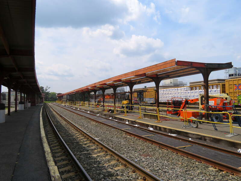 Demolition of the old Platform C at Springfield Union Station, in preparation for the installation of a new accessible high-level platform, in August 2018
