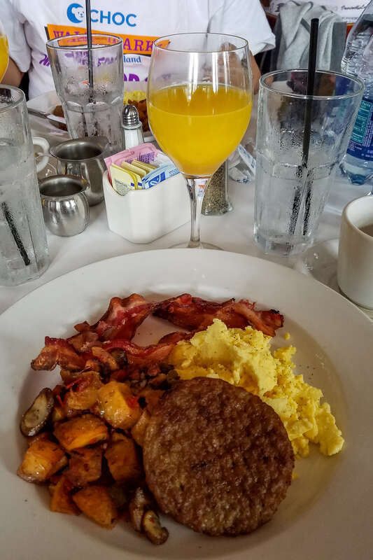 Post-CHOC Walk breakfast at Ralph Brennan's Jazz Kitchen with a delicious bellini to go along with it.