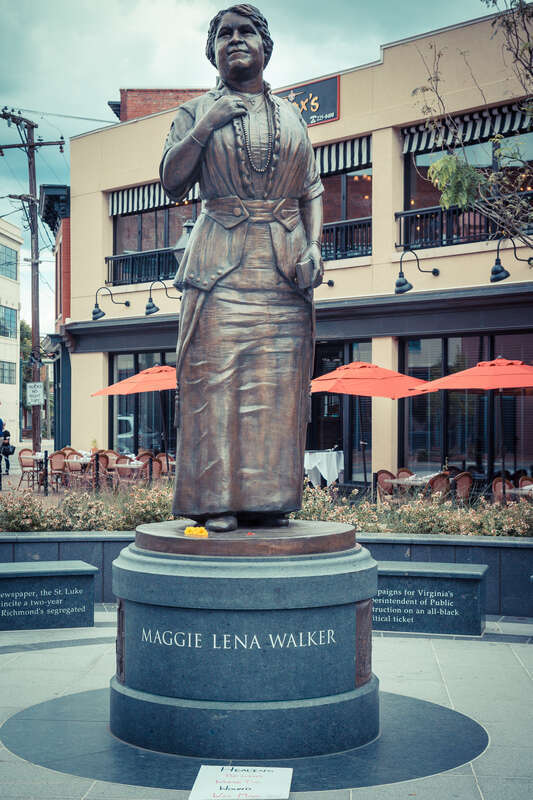 The Maggie Walker statue in served as a rallying point for several hundred people who participated in the &quot;Richmond Stands United for Racial Justice&quot; march on September 16, 2017 in Richmond, Virginia, to counter planned pro-Confederate statue