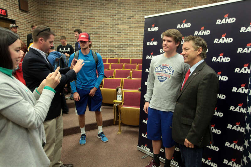 U.S. Senator Rand Paul speaking with supporters on his &quot;The Iowa 10,000 College Tour!&quot; at the UPS Auditorium at Morningside College Sioux City, Iowa.

Please attribute to Gage Skidmore if used elsewhere.