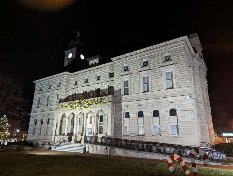 The Rockingham County Circuit Court and Clerk's office at night