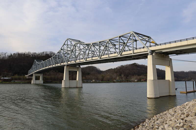 Ross Booth Memorial Bridge, historically known as the Winfield Toll Bridge, over the Kanawha River in 2022