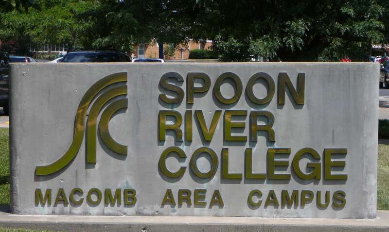 Picture of Spoon River College, Macomb Campus, Sign on Johnson Street near East side main entrance to building in Macomb, IL