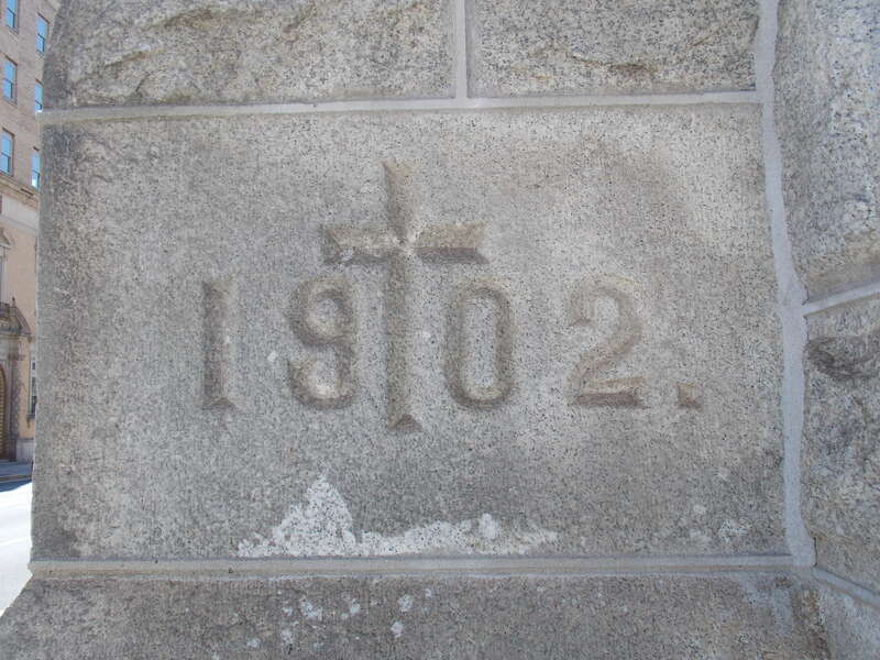The cornerstone at Saint Nicholas of Tolentine Catholic Church in Atlantic City, New Jersey.