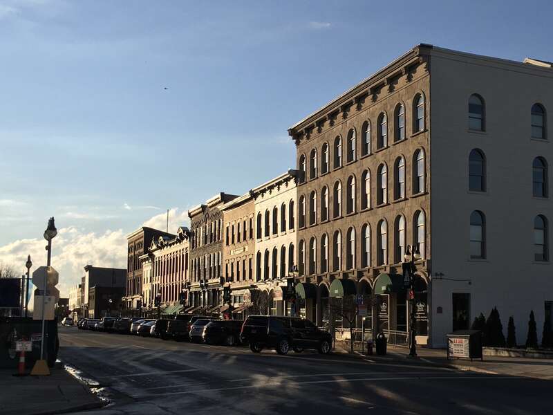 Looking westward along West Water Street from the corner of Columbus Avenue in the downtown/waterfront area of Sandusky, Ohio, December 2020.
