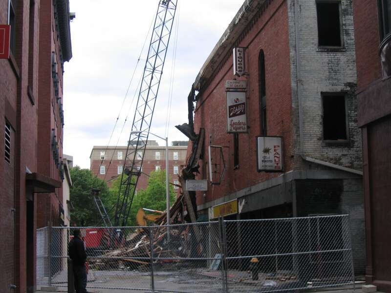 The Second Universalist Church (1847–49) in Providence, Rhode Island on May 24, 2006, following a fire two days prior that destroyed the building. 
Second Universalist Church, 151 Weybosset Street, Providence RI
