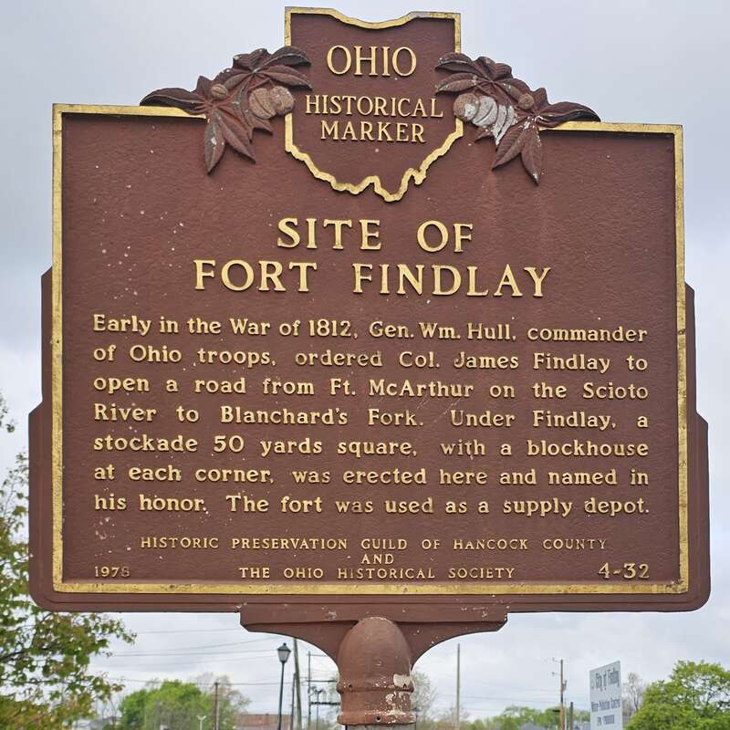 Ohio state historical marker for the site of Fort Findlay in Findlay, Ohio
