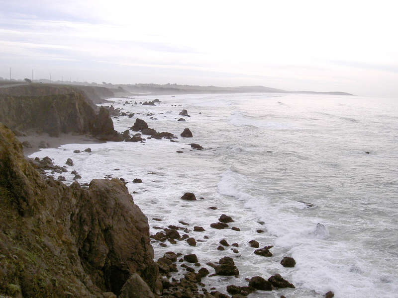 Pacific coast of Sonoma County, California, looking south from the Arched Rock Beach parking lot of Sonoma Coast State Beach toward Bodega Head