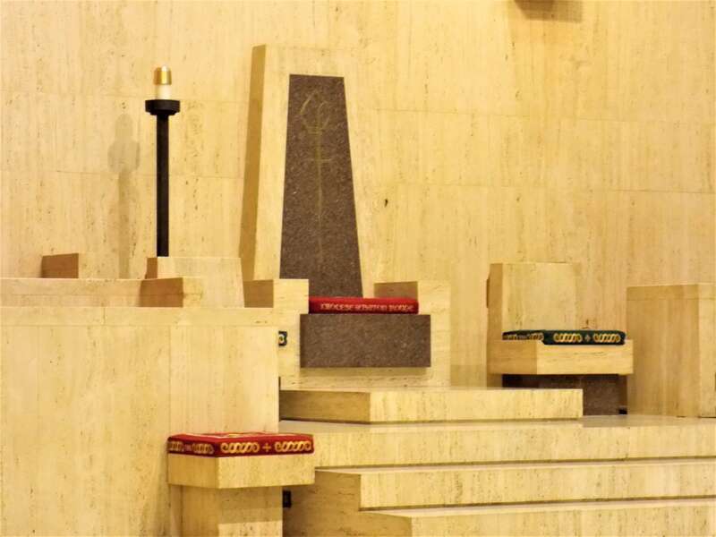 The cathedra (Bishop's Chair) in St. Joseph Cathedral in Baton Rouge, Louisiana.  The church is listed on the National Register of Historic Places.