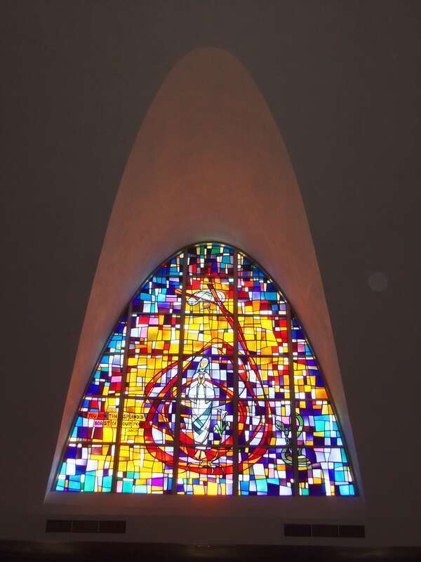 One of the stained glass windows at St. Mary's Catholic Church in Rockville, Maryland.