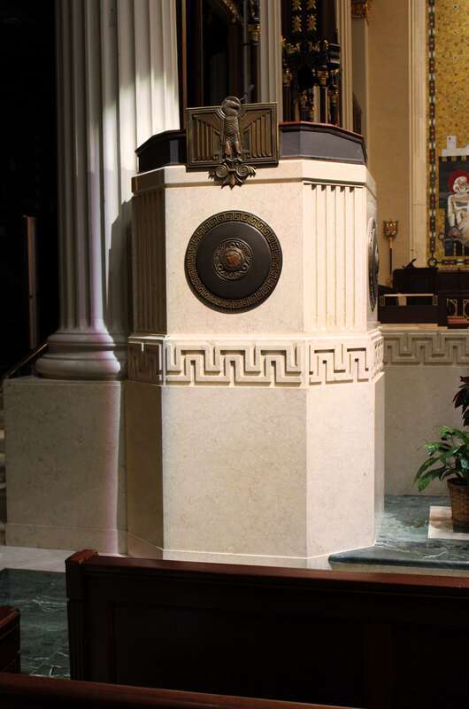 Ambo in the Cathedral Basilica of St. Peter in Chains in Cincinnati, Ohio.