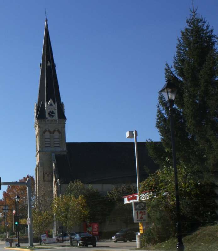 The w:Saint Bernard's Church Complex in w:Watertown, Wisconsin, listed on the National Register of Historic Places, along w:Wisconsin Highway 26.