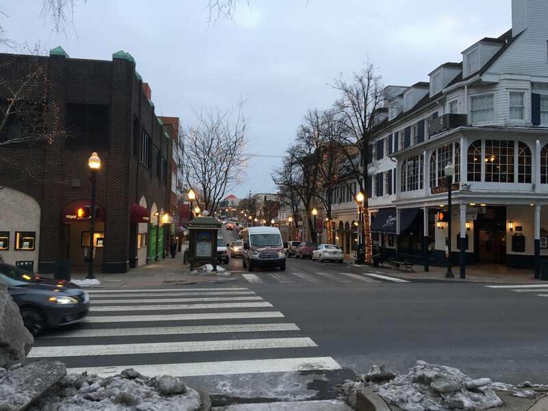 A photo taken in January 2019 of State College, PA, seen from Allen Street Gates outside Penn State University Park