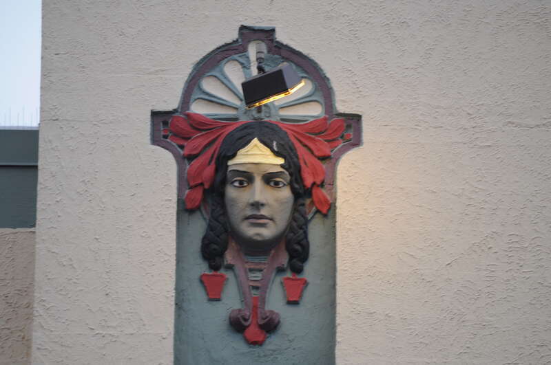 Indian head relief, Auditorium Dance Hall (also known as Crescent Ballroom), 1308-1310 Fawcett Avenue, Tacoma, Washington, USA. Listed on the National Register of Historic Places.