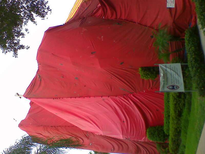 Today our church was tented for termites. It looked like quite a job. But I liked how the workers left the Cross at the top showing.