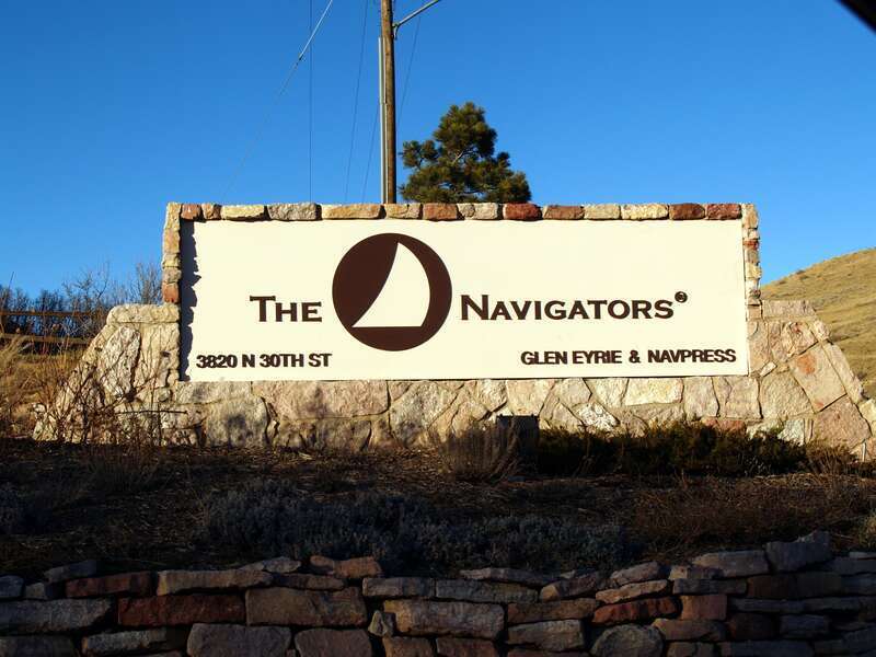Sign outside of The Navigators Glen Eyrie castle and conference center in Colorado Springs.
