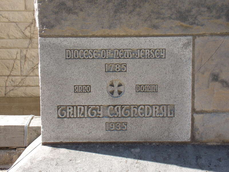 The cornerstone of Trinity Episcopal Cathedral in Trenton, New Jersey.
