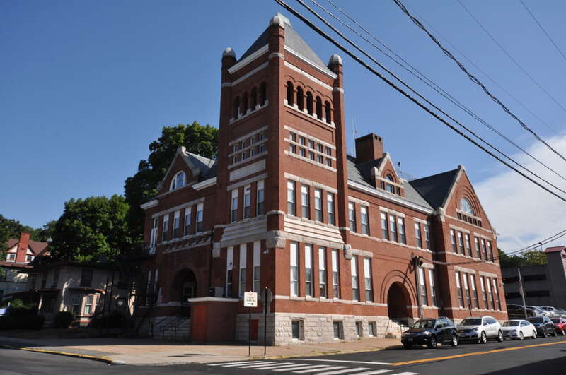 Old Rockville High School and East School (now the school administration building), Rockville (Vernon), Connecticut.
