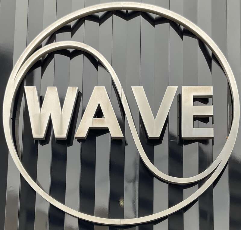 The logo sign for television station WAVE on its studios in Louisville, Kentucky.