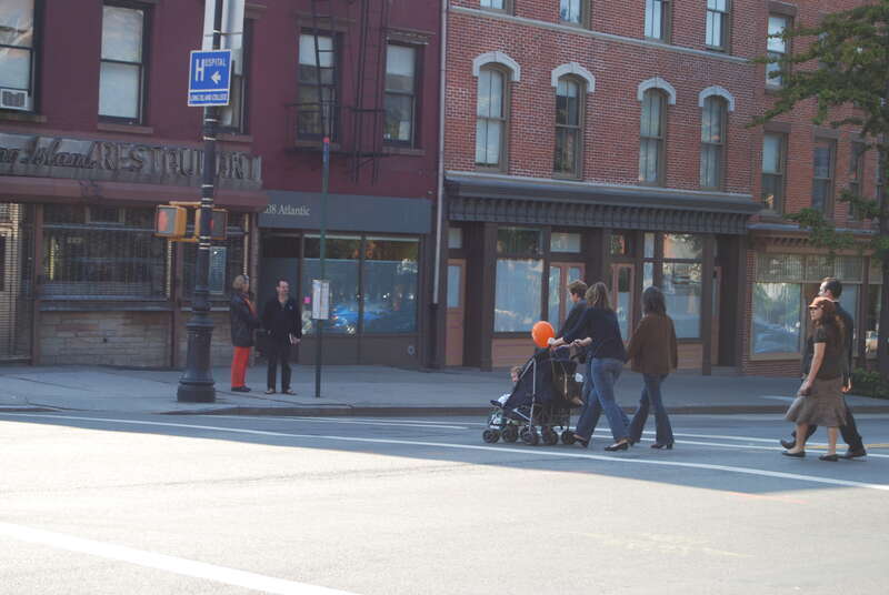 This photo is of Wikis Take Manhattan goal code R9, Children/Families, crossing street.