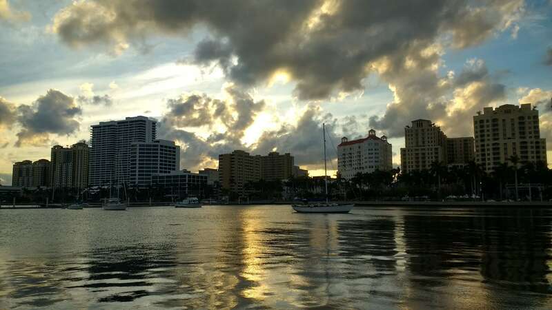 west palm beach city sunset , photo taken from the docks