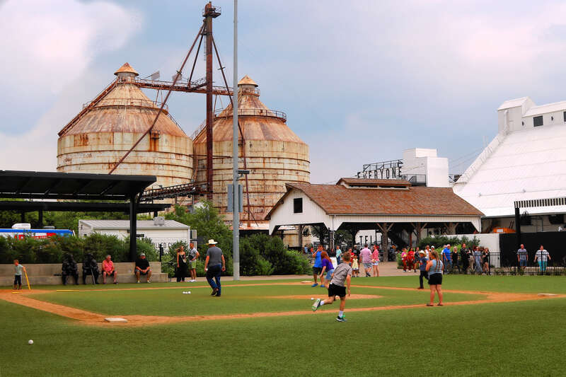 A social wiffle ball game at Magnolia Market in Waco, Texas, United States.
