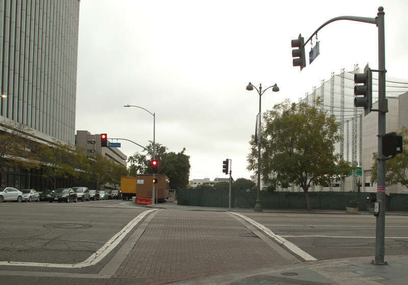 Corner of Wilshire Blvd. and Hobart Ave., Koreatown neighborhood, Los Angeles, CA.