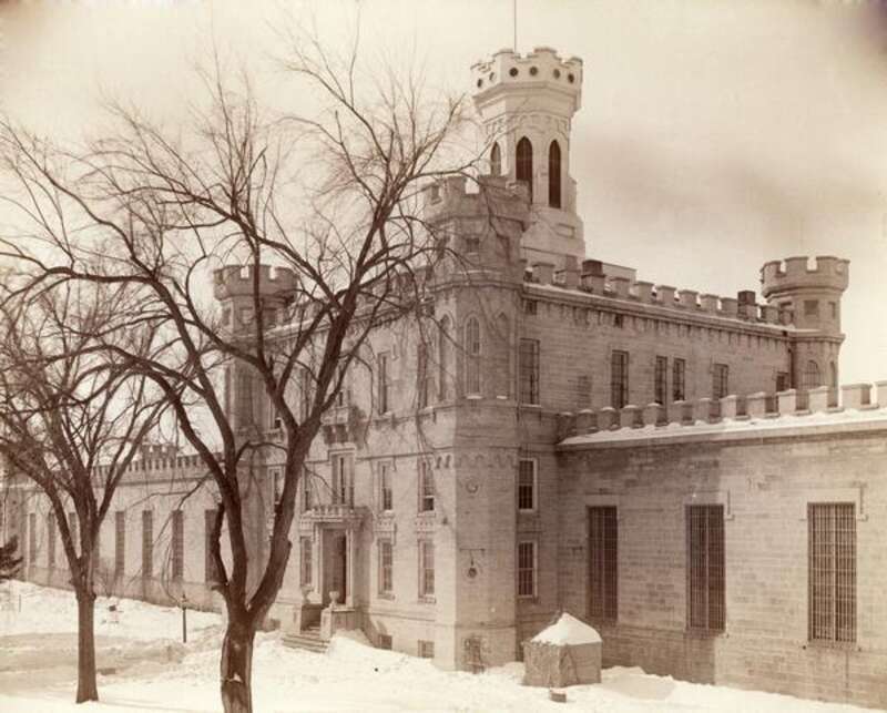 The exterior walls and gate to the Wisconsin State Prison.